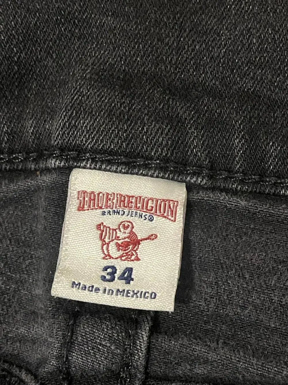 True Religion Jeans Mens 34x32 Black Section Straight Stretch Denim Flap Pockets